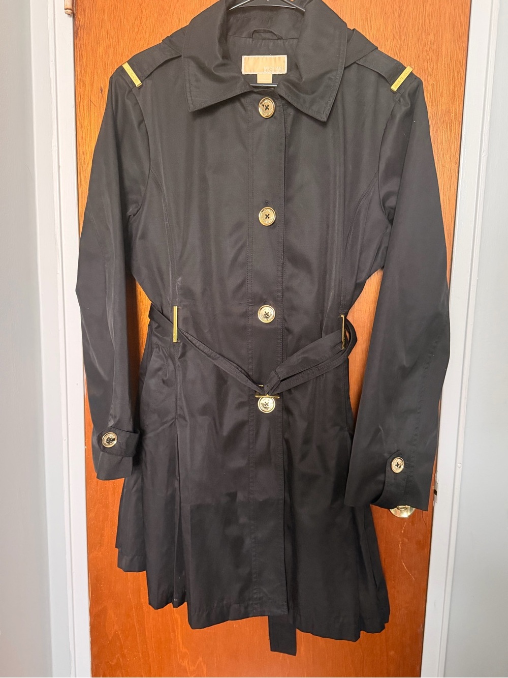 Micheal Kors Black Women's Trench Coat with Gold Details